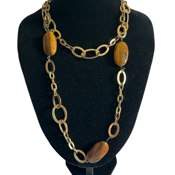 Monet Jewelry - Monet Vintage Gold Tone and Tigers Eye Stone Chain Link Necklace